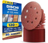 S&R 120 Dischi Abrasivi 125mm velcrati Carta Vetrata Levigatrice Rotorbitale Eccentrica di Tutte le Marche. Fogli Grana 120. Dischi Abrasivi 8 fori x Legno Metallo Vernice