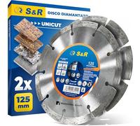 S&R 2 Dischi Diamantati 125 x 22,2mm per cemento. Set 2 Dischi da Taglio Universale per Cemento, Calcestruzzo, Pietra, Mattoni. Saldato al laser. Segmento 10mm. Taglio a secco.