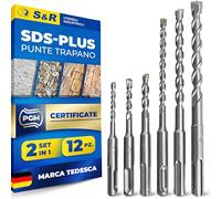 S&R 2 Set di 6 Punte Trapano SDS-Plus per Muro Cemento Pietra Granito per Trapani a Percussione di Tutte le Marche. Set da 12 pezzi: 2 x 5, 6, 8 x 110 mm; 2 x 6, 8, 10 x 160 mm.