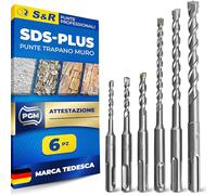 S&R 6 Punte Trapano SDS-Plus per Muro Cemento Pietra Granito per Trapani a | per trapani a percussione - compatibile con tutte le marche
