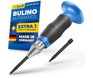 S&R Bulino Automatico Punzone Centrale Professionale Regolabile (60-130N) per Metallo Legno. EXTRA 1 Punta di Ricambio. MADE IN GERMANY