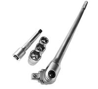 S&R Chiave a Bussola 1/2 a snodo Ø 16 mm per Ruote Auto. Set con Bussole 17-19-21 mm e prolunga. Sbarra da 60 cm Infrangibile Satinata Professionale