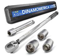 S&R Chiave Dinamometrica Auto 1/2. Set Chiave Dinamometrica Moto Professionale 28-210 Nm con Prolunga e Bussole da 17, 19, 21mm. Torque Wrench 47.5 cm. Custodia Pratica e Robusta.