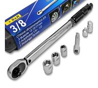 S&R Chiave Dinamometrica Auto 3/8-1/2-1/4 (19-110 NM) da 37.5 cm. Chiave dinamomentrica Moto e Bici con 3 Adattatori e 3 Bussole 13, 15 e 17mm e Prolunga di 75mm. Set Professionale e Completo.