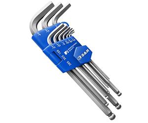 S&R Chiavi a Brugola - Set Brugole in Pollici Lunghe. Kit Brugole di 9 Chiavi Esagonali US Americane da 1/16 fino a 3/8 Pollici con Testa Sferica per Bici, Moto Auto, Mobili, Elettrodomecisti.