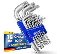 S&R Chiavi Torx a Brugola Set chiavi Allen. Torx Set 15 pz. Chiavi a Brugola Esagonali extra resistenti TX6-TX60 in pratico supporto pieghevole.