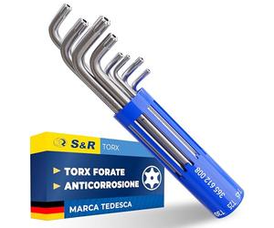 S&R Chiavi Torx con Foro. Set 8 Chiavini francesi Allen Brugole a Stella Forate TX10-TX50. Brugole Torx per Bici Auto Moto Elettrodomestici