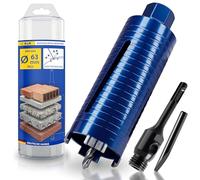 S&R Corona diamantata M22-63 mm, lunghezza 200 mm, segmento 10 mm, punta di centraggio e adattatore SDS-plus, svasatrice per calcestruzzo, muratura, mattoni cavi, calcestruzzo poroso