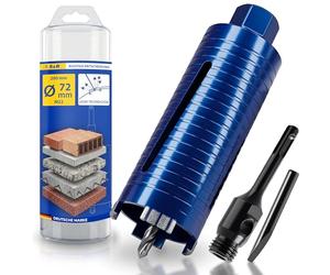 S&R Corona diamantata M22-72 mm, lunghezza 200 mm, segmento 10 mm, punta di centraggio e adattatore SDS-plus, svasatrice per calcestruzzo, muratura, mattoni cavi, calcestruzzo poroso