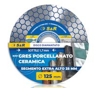 S&R Disco Diamantato 125mm Piastrelle. Disco Diamantato Gres Porcellanato, Ceramica, Granito e Marmo. Mola Diamantata 125 Segmento Extra Alto 25 mm, Spessore Ultra Sottile 1,7 mm.