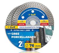 S&R Disco Diamantato Gres 76 mm Ultra Sottile 1,2 mm. Set 2 Pz Dischi Diamantati Pressato a Caldo. Disco Diamantato 76mm per Taglio Gres Porcellanato Ceramica Marmo Granito