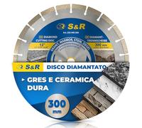 S&R Disco Diamantato Professionale 300 mm Segmentato Laser - Disco da Taglio Diamantato per Gres Porcellanato, Ceramica Dura, Granito, Marmo, Pietra e Mattoni - Foro 25,4 mm - Segmenti 10 mm.