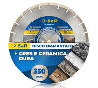 S&R Disco Diamantato Professionale 350 mm Segmentato Laser - Disco da Taglio Diamantato per Gres Porcellanato, Ceramica Dura, Granito, Marmo, Pietra e Mattoni - Foro 25,4 mm - Segmenti 10 mm.