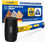 S&R Martello Gomma Nero 560 gr - 60 mm. Martello di Gomma Naturale Professionale per Campeggio e Piastrelle Antivibrazioni e Antimacchie. Attrezzi Piastrellista.
