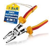 S&R Pinza da Elettricista Combinata 4 in 1, 220 mm VDE 1000V - Acciaio Forgiato 60CrV | Pinza Universale Professionale con Impugnatura Antiscivolo | Serraggio, Taglio, Spelatura e Crimpatura