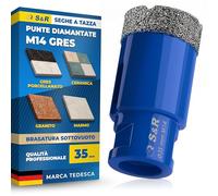 S&R Punta Diamantata 35mm per Gres e Piastrelle. Foretto Diamantato 35mm - M14 per Smerigliatrice. Sega a Tazza Diamantata 35 mm per Gres Porcellanato, Piastrelle, Ceramica, Marmo, Granito, Pietra.