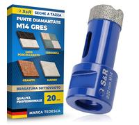 S&R Punta Diamantata per Gres 20mm. Foretto Diamantato 20mm - M14 per Smerigliatrice. Sega a Tazza Diamantata 20 mm per Gres Porcellanato, Piastrelle, Ceramica, Marmo, Granito, Pietra.