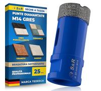 S&R Punta Diamantata per Gres 25mm. Foretto Diamantato 25mm - M14 per Smerigliatrice. Sega a Tazza Diamantata 25 mm per Gres Porcellanato, Piastrelle, Ceramica, Marmo, Granito, Pietra.