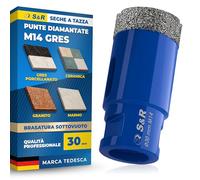S&R Punta Diamantata per Gres 30mm. Foretto Diamantato 30mm - M14 per Smerigliatrice. Sega a Tazza Diamantata 30 mm per Gres Porcellanato, Piastrelle, Ceramica, Marmo, Granito, Pietra.