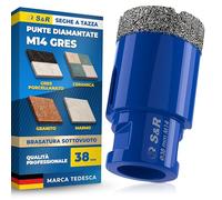 S&R Punta Diamantata per Gres 38mm. Foretto Diamantato 38mm - M14 per Smerigliatrice. Sega a Tazza Diamantata 38 mm per Gres Porcellanato, Piastrelle, Ceramica, Marmo, Granito, Pietra.