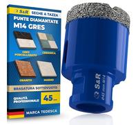 S&R Punta Diamantata per Gres 45mm. Foretto Diamantato 45mm - M14 per Smerigliatrice. Sega a Tazza Diamantata 45 mm per Gres Porcellanato, Piastrelle, Ceramica, Marmo, Granito, Pietra.