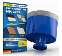 S&R Punta Diamantata per Gres 68mm. Foretto Diamantato 68mm - M14 per Smerigliatrice. Sega a Tazza Diamantata 68 mm per Gres Porcellanato, Piastrelle, Ceramica, Marmo, Granito, Pietra.