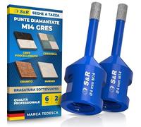 S&R Punta Diamantata per Gres 6mm (Set 2 pz). Foretto Diamantato 6 mm M14 per Smerigliatrice. Sega a Tazza Diamantata per Gres Porcellanato, Piastrelle, Ceramica, Marmo, Granito, Pietra.
