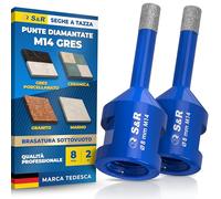 S&R Punta Diamantata per Gres 8mm (Set 2 pz). Foretto Diamantato 8 mm M14 per Smerigliatrice. Sega a Tazza Diamantata per Gres Porcellanato, Piastrelle, Ceramica, Marmo, Granito, Pietra.