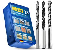 S&R Punte Trapano Miste. Set 23 Punte per Muro Cemento Ferro Metallo HSS e Legno. Codolo rotondo per Trapani e Avvitatori Professionali di Tutte le Marche.