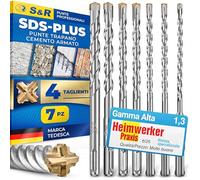 S&R Punte Trapano SDS-Plus a 4 taglienti - 7 pz - Punte Trapano Muro e CEMENTO ARMATO - Ø 5/6/8/10/12 x 16cm - Set Punta SDS-Plus Professionali per Trapani di Tutte le Marche.