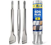 S&R Scalpelli SDS-plus Set di 3 pz per Piastrelle Pavimento Tracce Muro (Scalpello Largo Diritto) x Martelli e Trapani SDS-Plus
