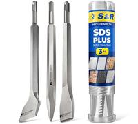 S&R Scalpelli SDS-plus Set di 3 Scalpelli per Piastrelle Pavimento Tracce Muro (Scalpello Largo Angolato) x Martelli e Trapani SDS-Plus
