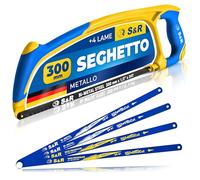 S&R Seghetto ad Arco Professionale per Metallo 300 mm con 4 Lame per Sega Metallo MADE IN GERMNY - 2 in Acciao al Cromo Molibdeno Ultra Resistente e 2 Bi-Metalliche 18/24 TPI.
