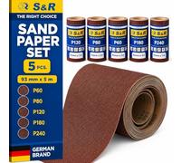 S&R Set 5 Rotoli Carta Vetrata 5m x 93mm Grana 60-240