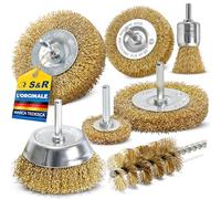 S&R Set 7 Spazzole Metalliche Acciaio Ottonato per Trapano Codolo 6mm