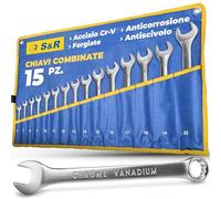 S&R Set Chiavi Inglesi Combinate Anello e Forchetta - 15 Pz da 6 a 22mm | Chiavi Inglesi Acciao Cr-V · Chiave Qualità Industriale · Borsa Tetron Resistente · Utensili Attrezzi da Lavoro Professionali