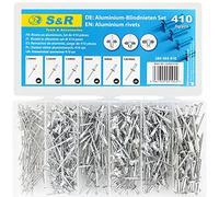 S&R Set di 410 Rivetti Ciechi in Alluminio, Kit Rivetti 2,4 x 6 mm, 3,2 x 6 mm, 3,2 x 8 mm, 4 x 6 mm, 4 x 8 mm, 4,8 x 10 mm. Assortimento Rivetti