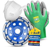 S&R Set Mola a Tazza per Smeriglitrice: 1 Tazza Diamantata 125 x 22,23 mm per Cemento + 1 Paio di Guanti da Lavoro + 5 Mascherine Antipolvere.