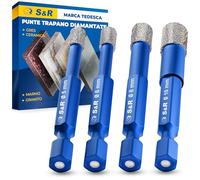 S&R Set Punte Trapano Diamantate 4 pz (5, 6, 8, 10 mm). Punta Diamantata per Piastrelle Gres Porcellanato Ceramica Granito Marmo. Foretto Diamantato Codolo Esagonale