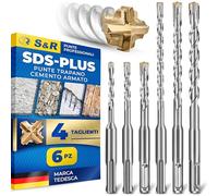 S&R Set Punte Trapano SDS-Plus a 4 taglienti - 6 Punte per CEMENTO ARMATO e Muratura. Ø 5/6/8 x 11cm - 6/8/10 x 16cm. Punte Professionali per Trapani di Tutte le Marche.