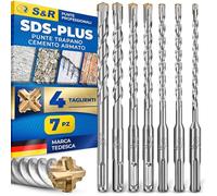 S&R Set Punte Trapano SDS-Plus a 4 Taglienti - 7 Punte per CEMENTO ARMATO e Muratura. Ø 5/6/8/10/12 x 16cm. Punte Professionali per Trapani di Tutte le Marche.