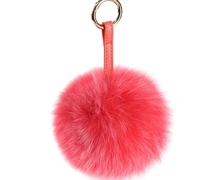 S.ROMZA Pom Pom Portachiavi Fluffy Vera Pelliccia di Volpe Ball Portachiavi per le Donne Borsa auto chiave Charms (Rosa)