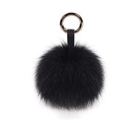 S.ROMZA Pom Pom Portachiavi Fluffy Vera Pelliccia di Volpe Ball Portachiavi per le Donne Borsa auto chiave Charms (nero)