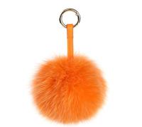S.ROMZA Pom Pom Portachiavi Fluffy Vera Pelliccia di Volpe Ball Portachiavi per le Donne Borsa auto chiave Charms (arancione)