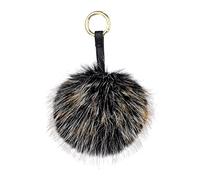 S.ROMZA Portachiavi con pompon in finta pelliccia artificiale portachiavi soffice portachiavi in peluche Pom Pom Bag Charm per borsa a mano ciondolo porta chiavi da donna (Nero e giallo)