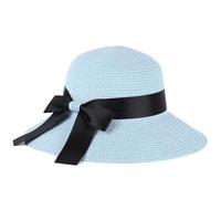 S.ROMZA Sun Cappello di Paglia per Le Donne con a Vento Ampio Brim Pieghevole Beach Cappelli Donna UV 50 + Viaggi Cappello Estivo Visiera Cappello Nodo di Prua (Luce Azzurro)