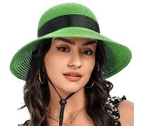 S.ROMZA Sun Cappello di Paglia per Le Donne con a Vento Ampio Brim Pieghevole Beach Cappelli Donna UV 50 + Viaggi Cappello Estivo Visiera Cappello Nodo di Prua (Erba Verde)