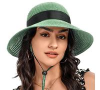 S.ROMZA Sun Cappello di Paglia per Le Donne con a Vento Ampio Brim Pieghevole Beach Cappelli Donna UV 50 + Viaggi Cappello Estivo Visiera Cappello Nodo di Prua (Verde Menta)