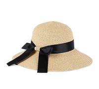 S.ROMZA Sun Cappello di Paglia per Le Donne Pieghevole Beach Cappelli Donna UV 50 + Protezione Viaggi Cappello Estivo Visiera Cappello Nodo di Prua (Giallo Beige)