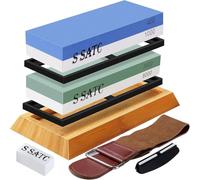 S SATC set di coltelli con pietra abrasiva grana 400/1000/3000/8000 affilacoltelli con base antiscivolo, pietra per appiattire, guida angolare, cinturino in pelle
